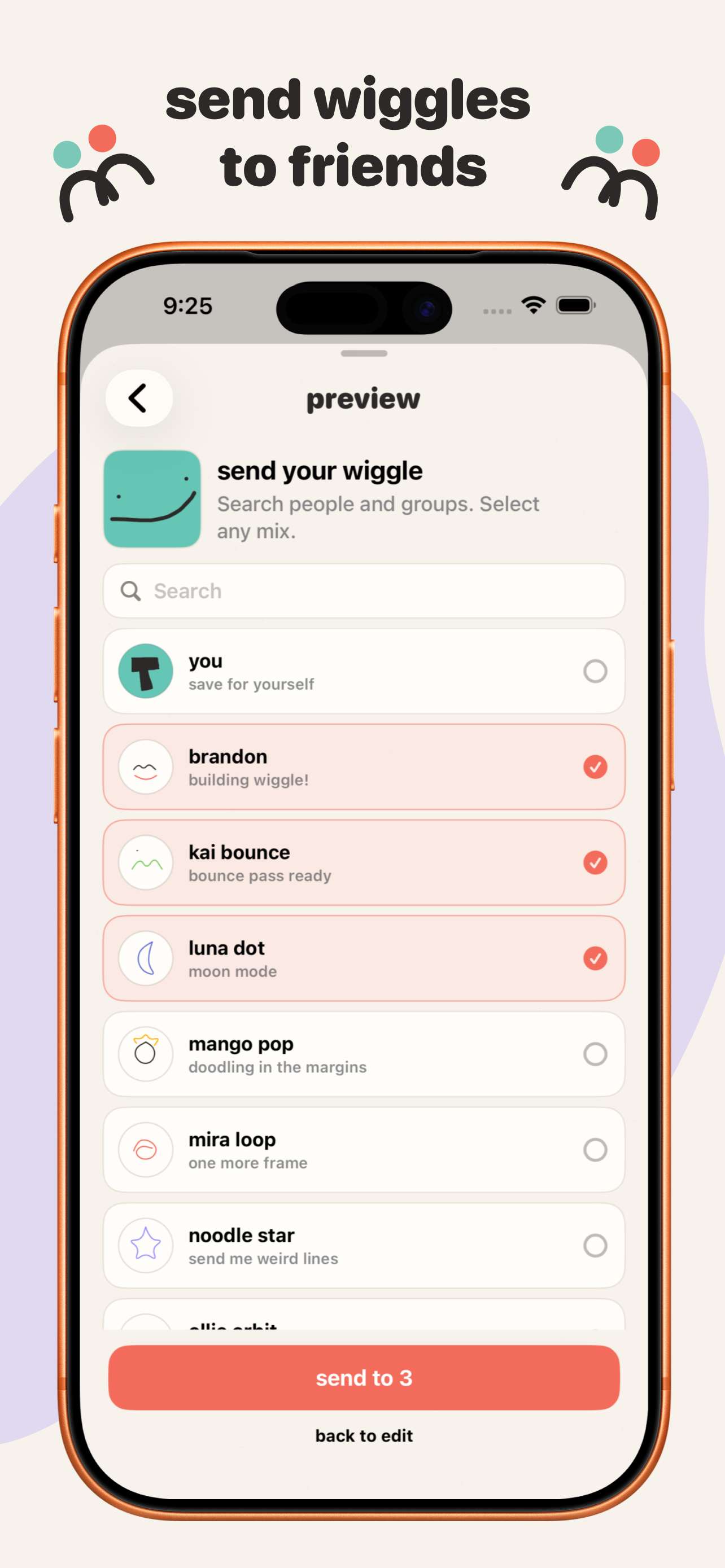 Wiggle App Store image saying send wiggles to friends